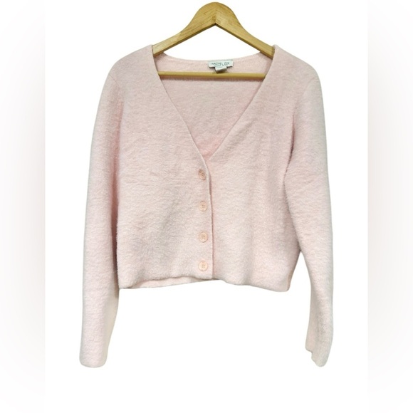 Rachel Zoe 90s Y2K Clueless Pink Fuzzy Cardigan Sweater V Neck Button Down Med - Picture 1 of 10